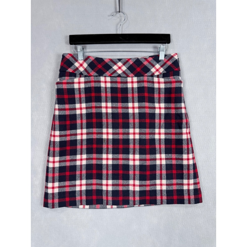 Talbots Plaid Skirt Womens 8 Red Blue White Wool Blend A-Line Pockets 2014 - Picture 3 of 8